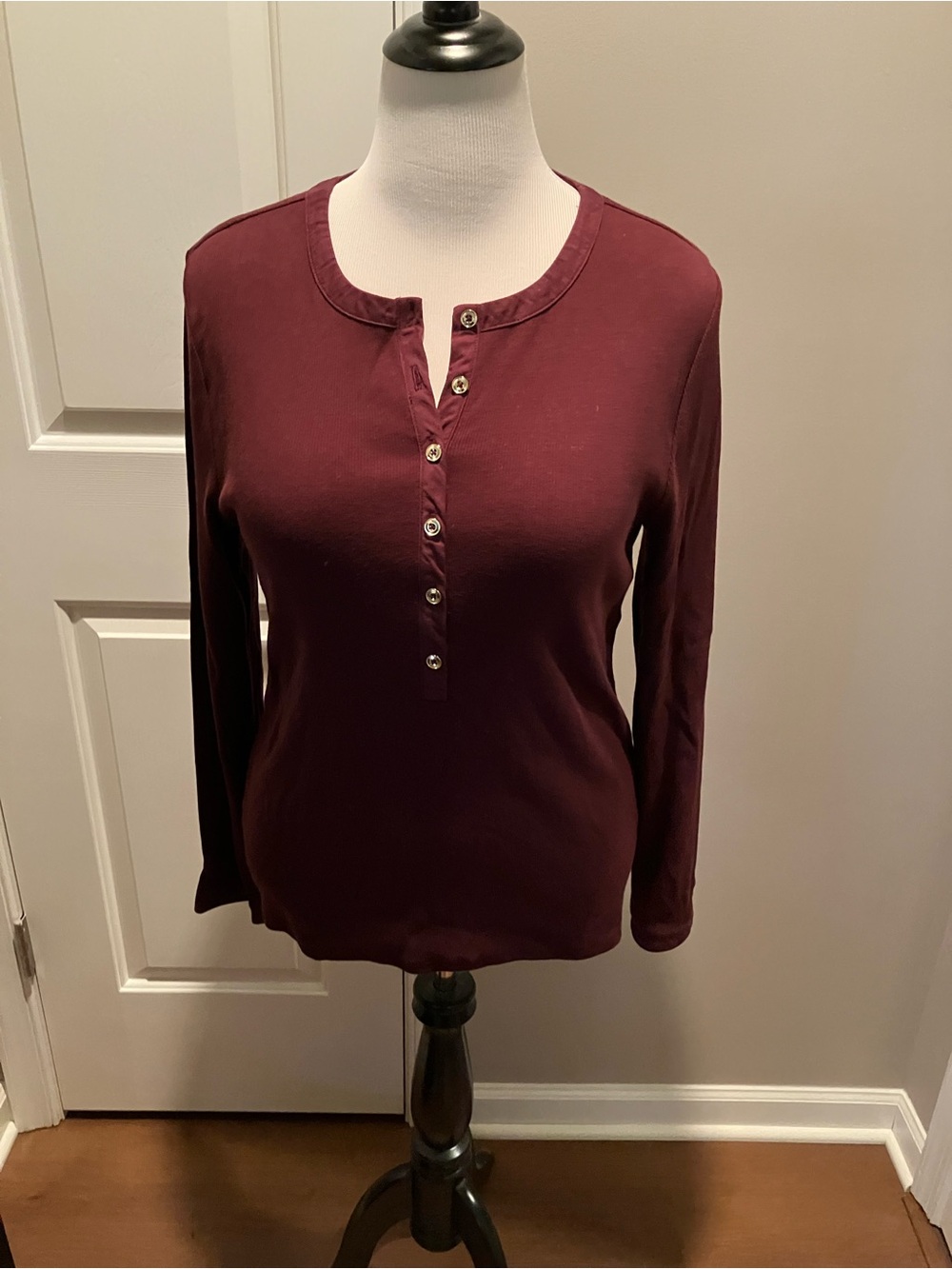 Talbots Long-Sleeve Henley Top in Wine